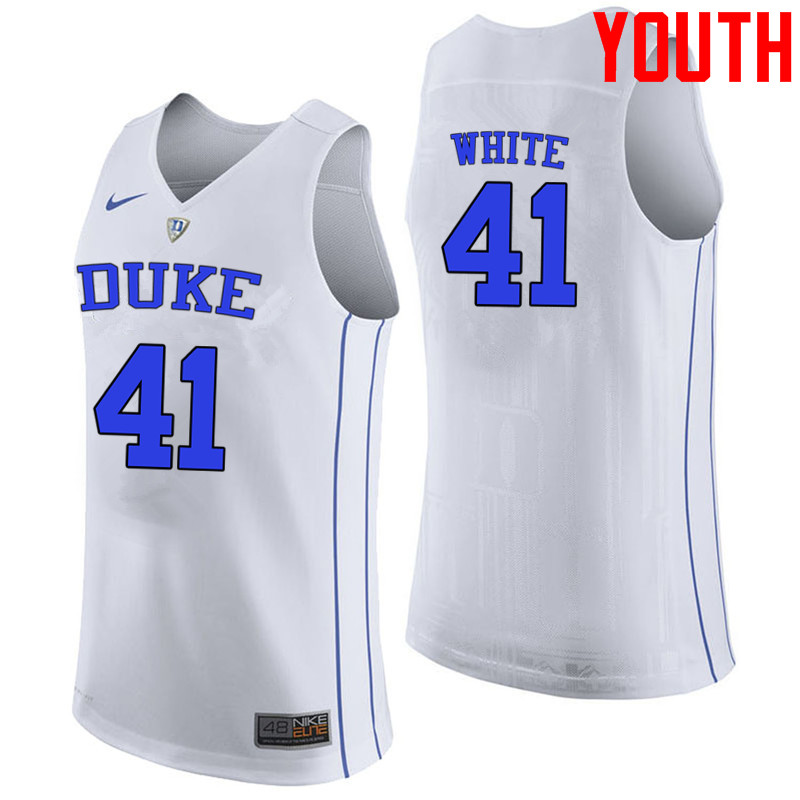 Youth #41 Jack White Duke Blue Devils College Basketball Jerseys-White - Click Image to Close